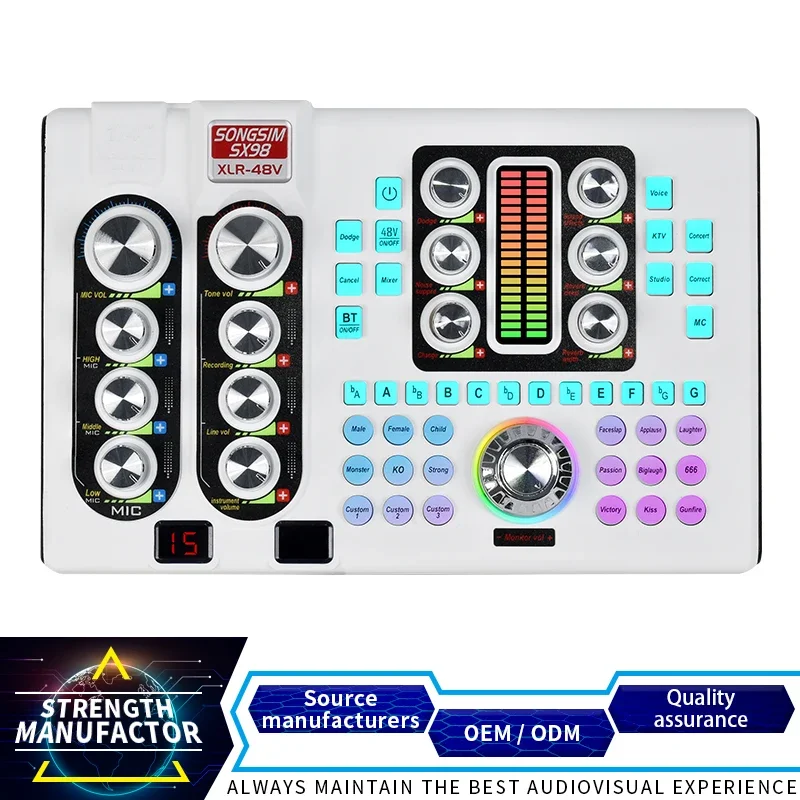 

SX98 Sound Card English Version White 48V Sound Card Device Phone Computer Set K Song Professional Sound Card Recording Studio