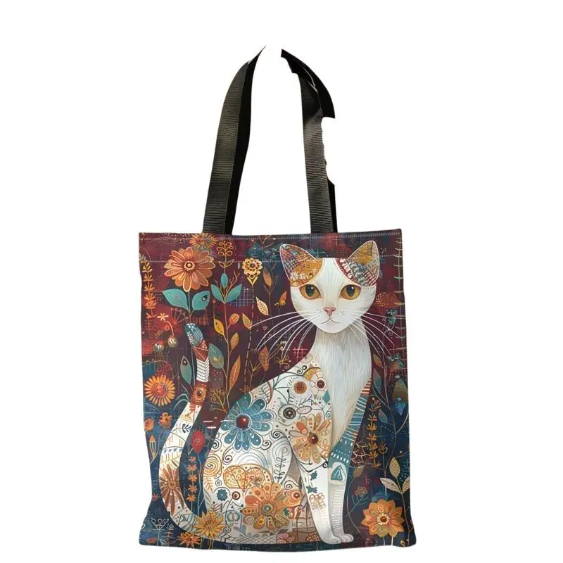 Charmante Einkaufstasche mit Katzenmuster, Schultertasche für Damen, Öko-freundliche, faltbare, wiederverwendbare Einkaufstasche – Detail 6