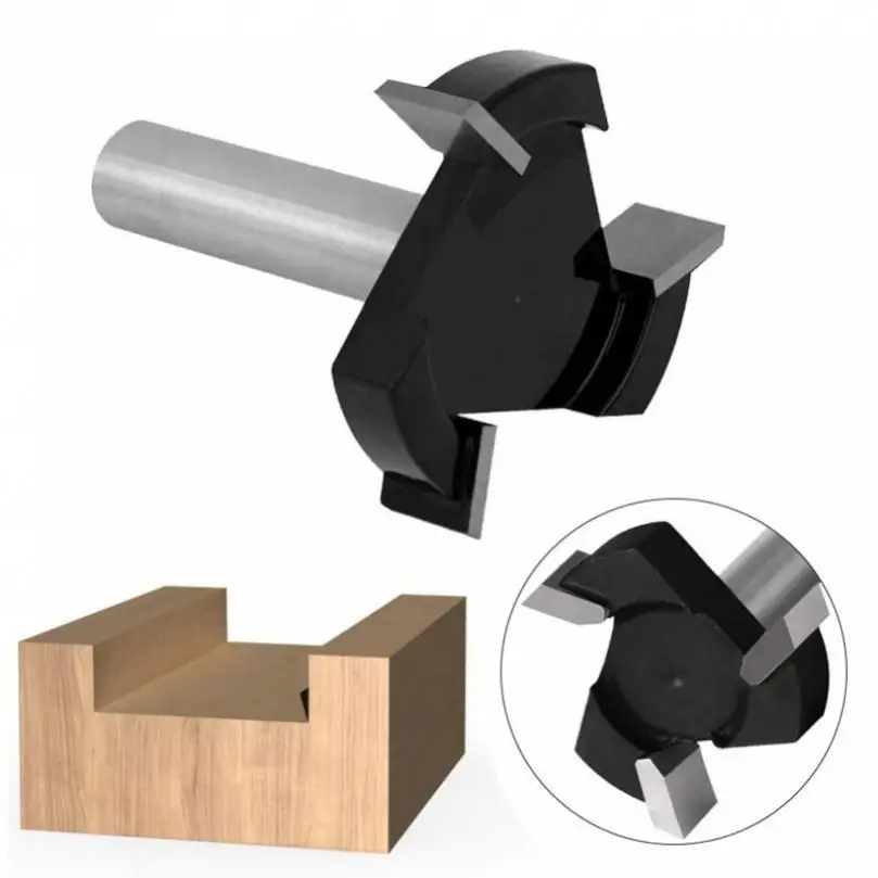 Black Three Edged Milling Cutter for Woodworking Tool Straight Edge T-Shaped Router Bit