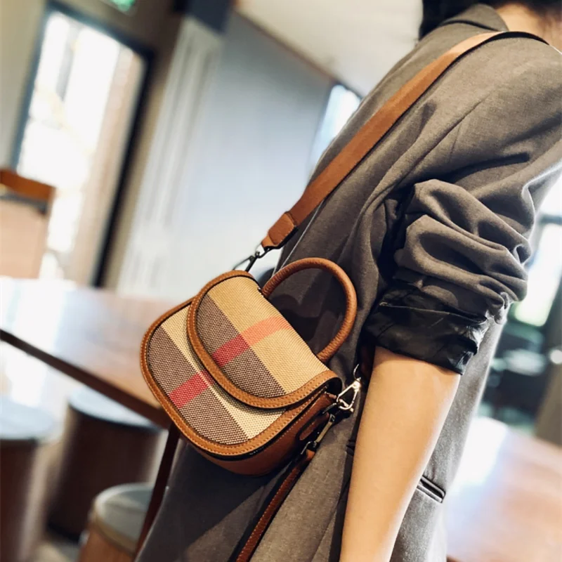 Luxury Brand Designer Crossbody Bags for Women 2023 New Plaid Canvas Shoulder Bags Female Casual Fashion Small Bag Trend Handbag