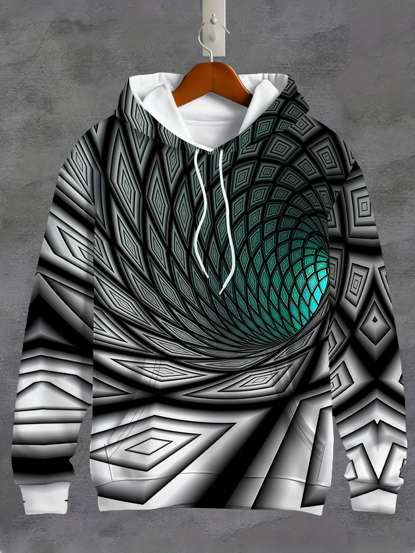 Men 3D Vortex Optical Illusion Geometric Print Hoodie Abstract Tunnel Graphic Long Sleeve Pullover Hooded Sweatshirt With Pocket