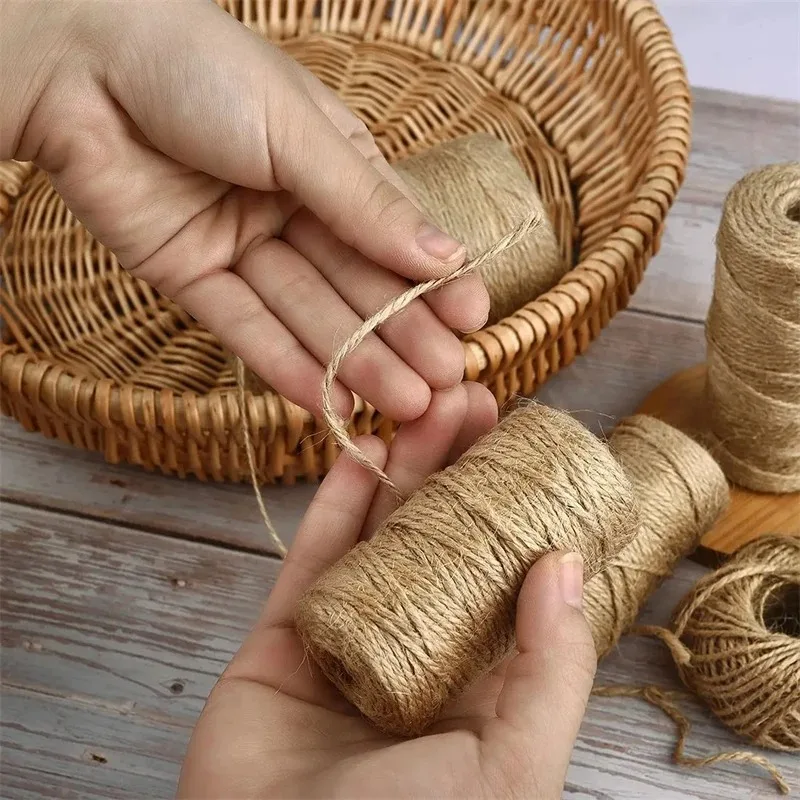 D5 100M 2mm Natural Jute Rope String Ribbon Crafts DIY Vintage Jute Macrame Cord Twine Thread Sewing Party Wedding Home Decor