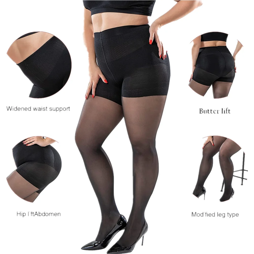 Nowe 40D damskie czarne PLUS SIZE S-3XL CONTROL TOP rajstopy modelujące, damskie confort Lift hip nylonowe rajstopy pończosznicze