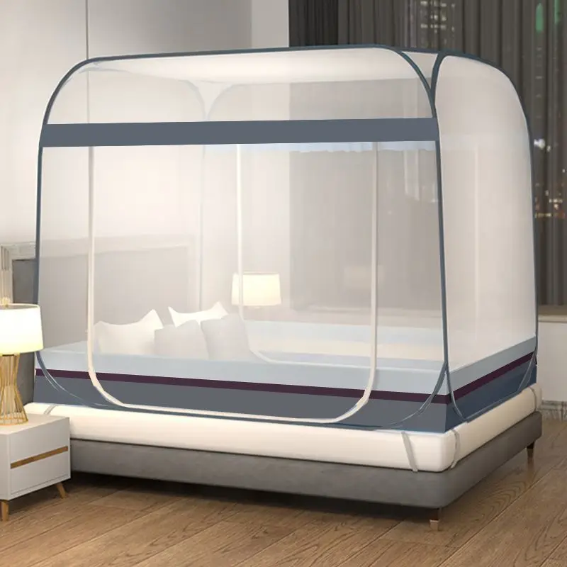 Modern Simple Style Summer Home 2 Doors Mosquito Net No-Install Full Bottom Yurt Mosquito Net Dormitory Zip Single Mosquito Net