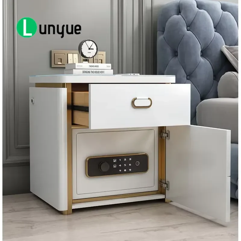Modern Smart Solid Wood Bedside Table with Bluetooth LED Light USB Socket Multifunctional Nightstand for Apartment Bedroom