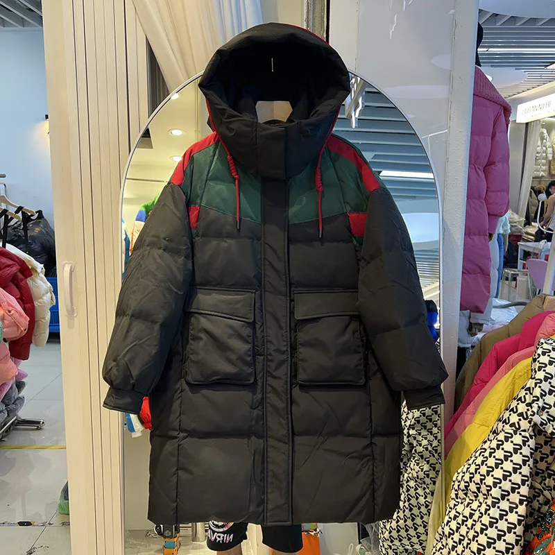 

2023 Winter New Hooded 90% White Duck Down Jacket Women's Fashion Casual Loose Down Coats Female Long Parkas Overcoat