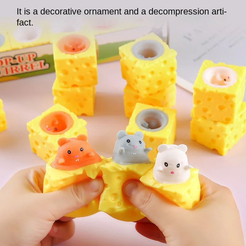 Kawaii Decompression Mouse Cup Pinchers Stress-relieving Pet Cheese Mouse Pinch Fun Stress Ball Vent Squirrel Cup Prank Toy