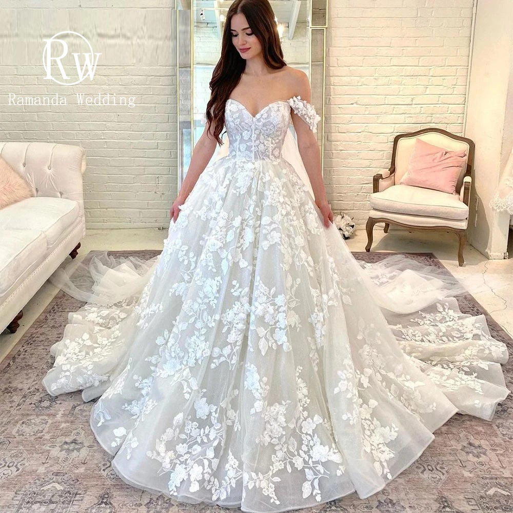 Ramanda Off the Shoulder Lace Appliques Exquisite Princess Wedding Dress For Bride Sweetheart Collar Ball Gown Robe De Mariée