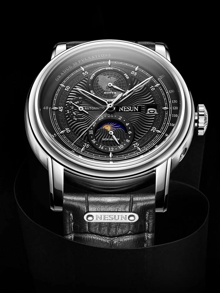 NESUN automatic mechanical watch for men, multi-functional mechanical watch, skeleton men's watch, gentleman's wristwatch