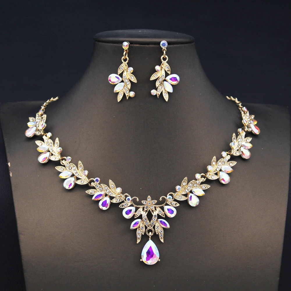 Vintage Baroque Rhinestone Crown Jewelry Set Luxury Crystal Tiara Necklace Earrings for Women Wedding Prom Pageant Birthday Part image 3