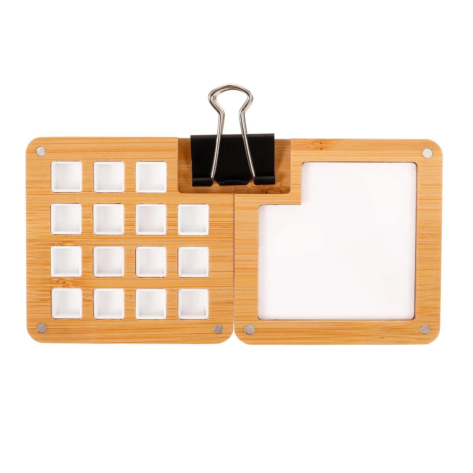

Portable Watercolor Palette Wooden Box 15 White Compartments Clips Travel Paint Tray Empty Pigment Case Art Supplies