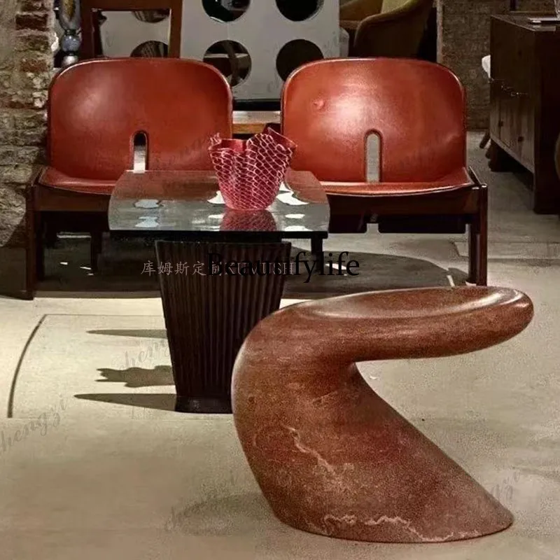 Wabi Sansan natural Roman travertine marble living room round coffee table high-end red travertine edge table