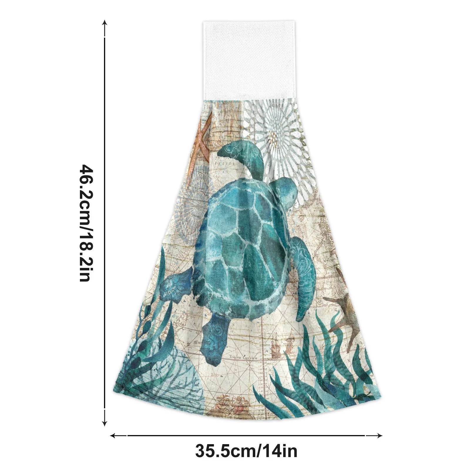 Vintage Sea Turtle Starfish Magic Sticker Kitchen Hanging Towel 2 Pieces Set Dishcloth Soft Absorbent Hand Towel Bathroom Cloth