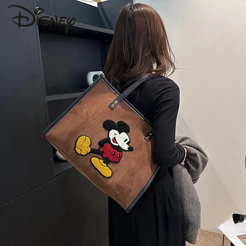 Disney-Sac à main en velours côtelé de dessin animé pour femme, sac à provisions à la mode, grande capacité, haute qualité, nouveau, 2024