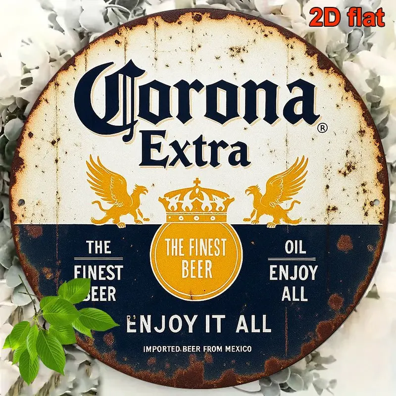 Retro Wooden Round 2D Corona Extra Aluminum Plaque - Decorative Beer Sign for Bars Restaurants And Cafes Hanging Artwork