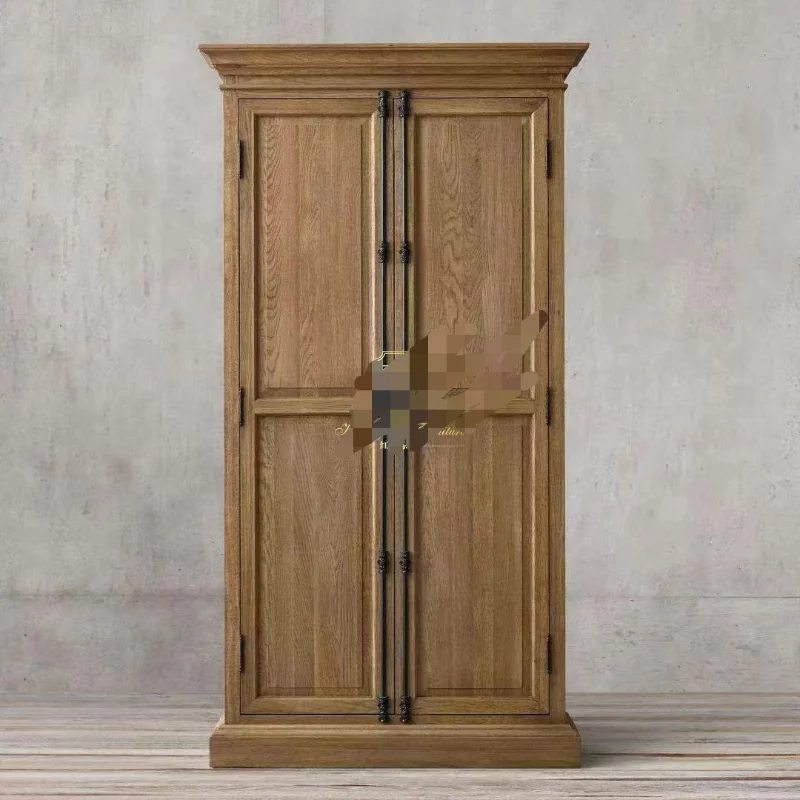 Solid wood old door wardrobe oak retro heaven and earth lock bedroom locker storage cabinet