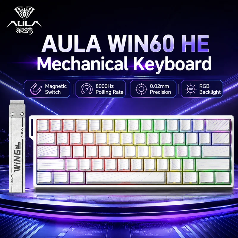 AULA WIN60 HE Magnetic Switch Keyboard 8K Polling Rate Rapid Trigger RGB Hot Swap Wired Mechanical Gaming Keyboard For PC Gamers