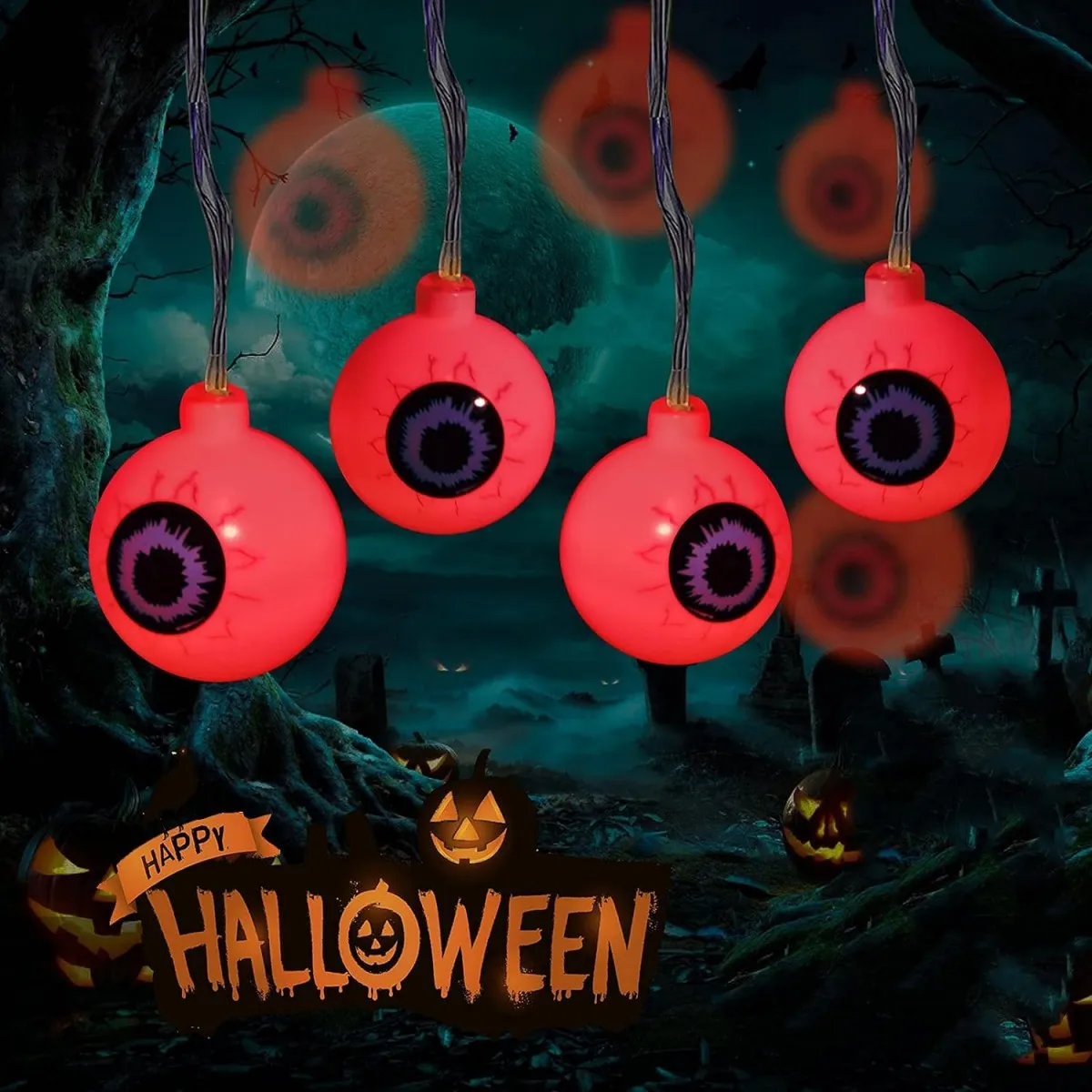 1pc 3M20 LED Thriller Halloween Eyeball  String Light Atmosphere Decorative Lamp Battery Operated Perfect For Home Bedroom Decor