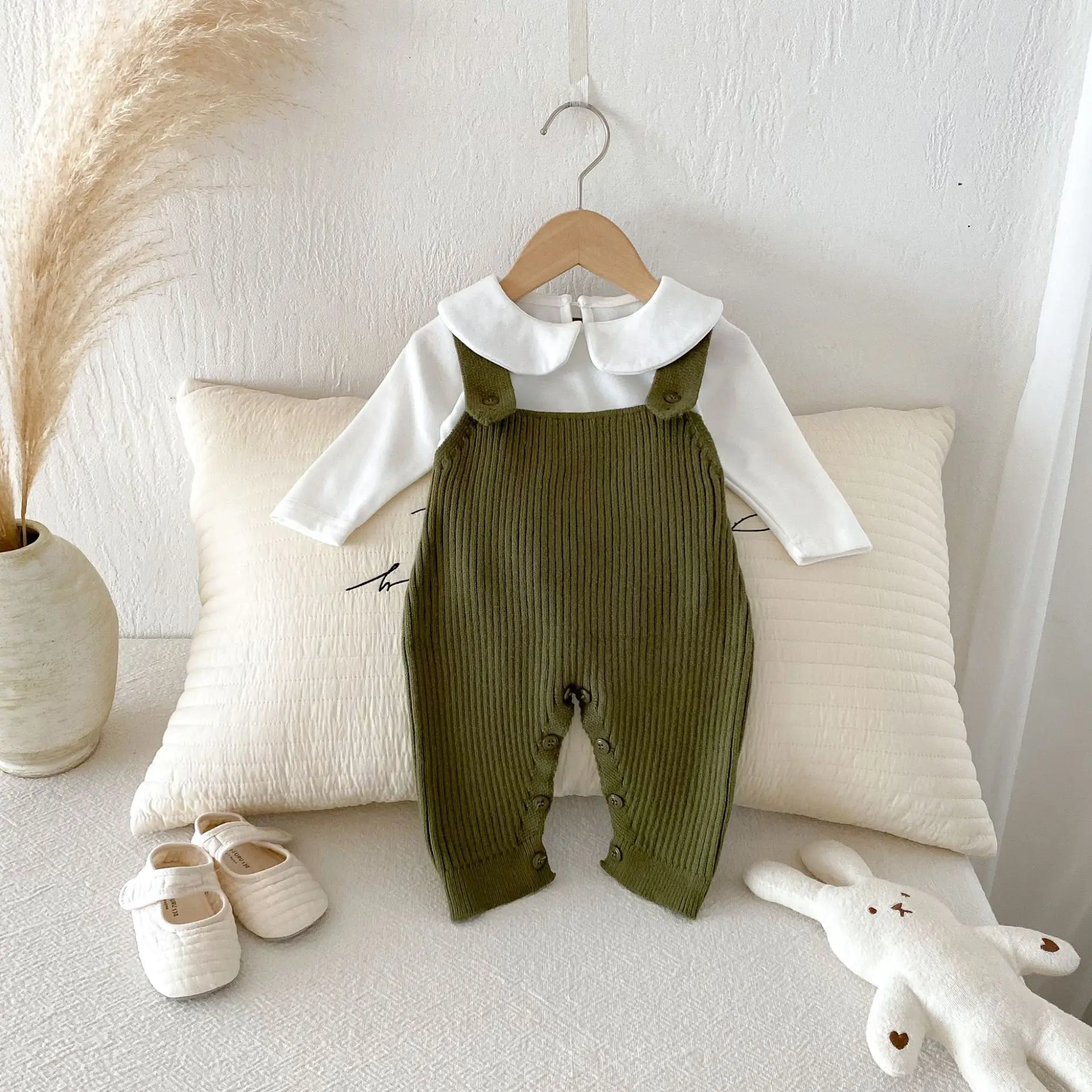 2026 Baby Knitted Overalls Jumpsuit Ribbed Knit Snap Button Neutral Outfit for 0-24M Toddler Fall Winter Baby Sweater Jumpsuit