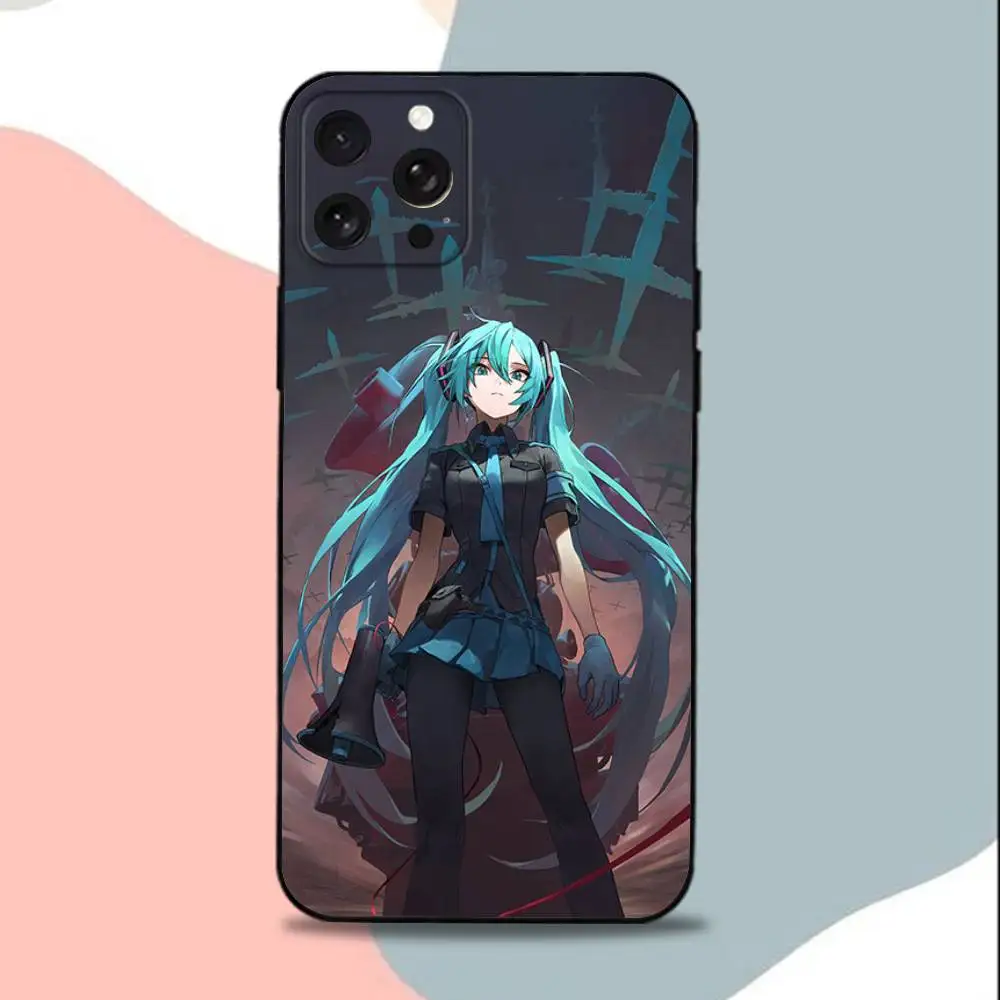 Sweet Hatsune M-Miku Anime Phone Case For iPhone 15,13,16,12,11,17,14,Plus,Pro,Max,XS,XR,X,SE,Mini,Soft Silicone Black Cover