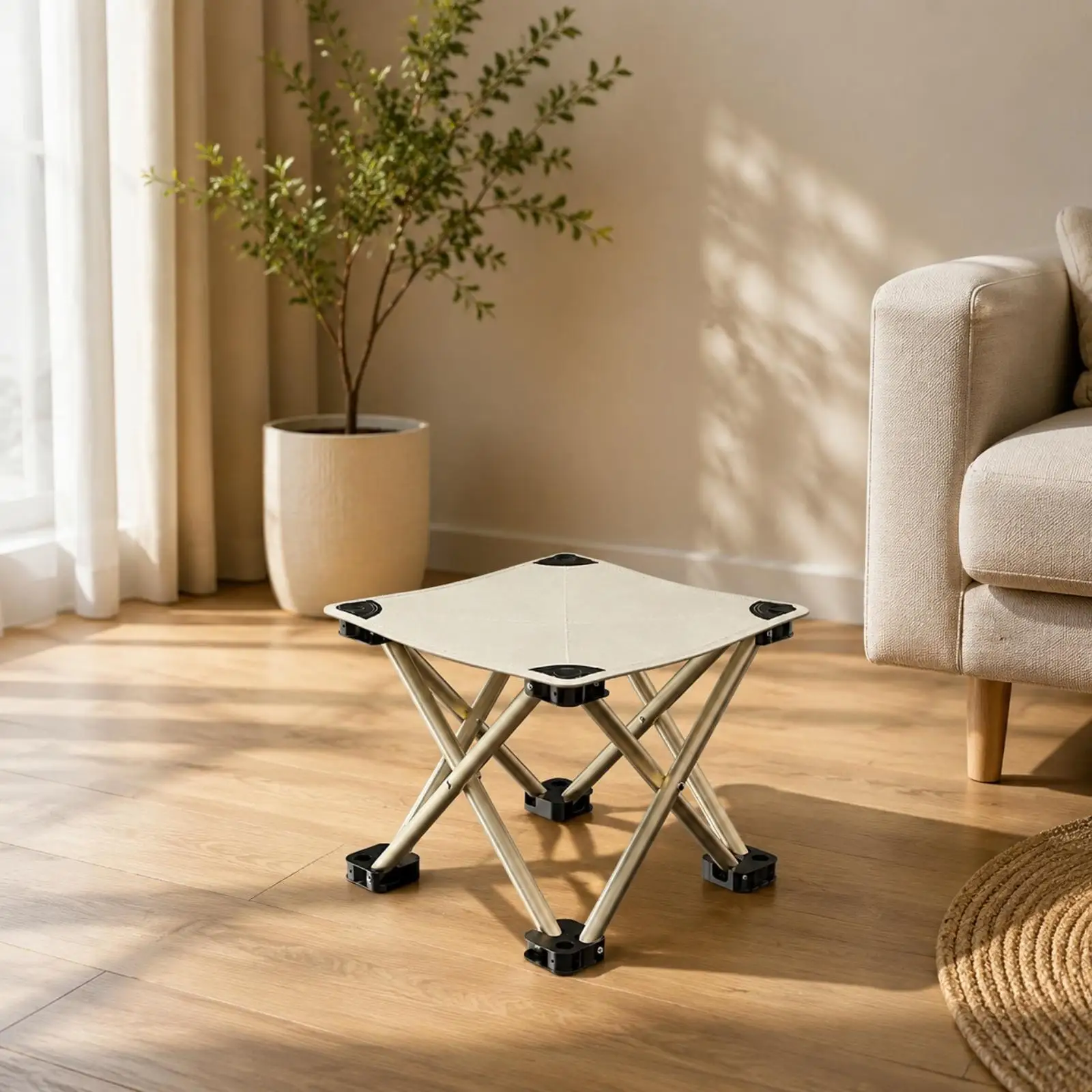 Lightweight Folding Chair for Travel Square Plastic Stool with Black Joints and Foot Ends for on the Go Seating