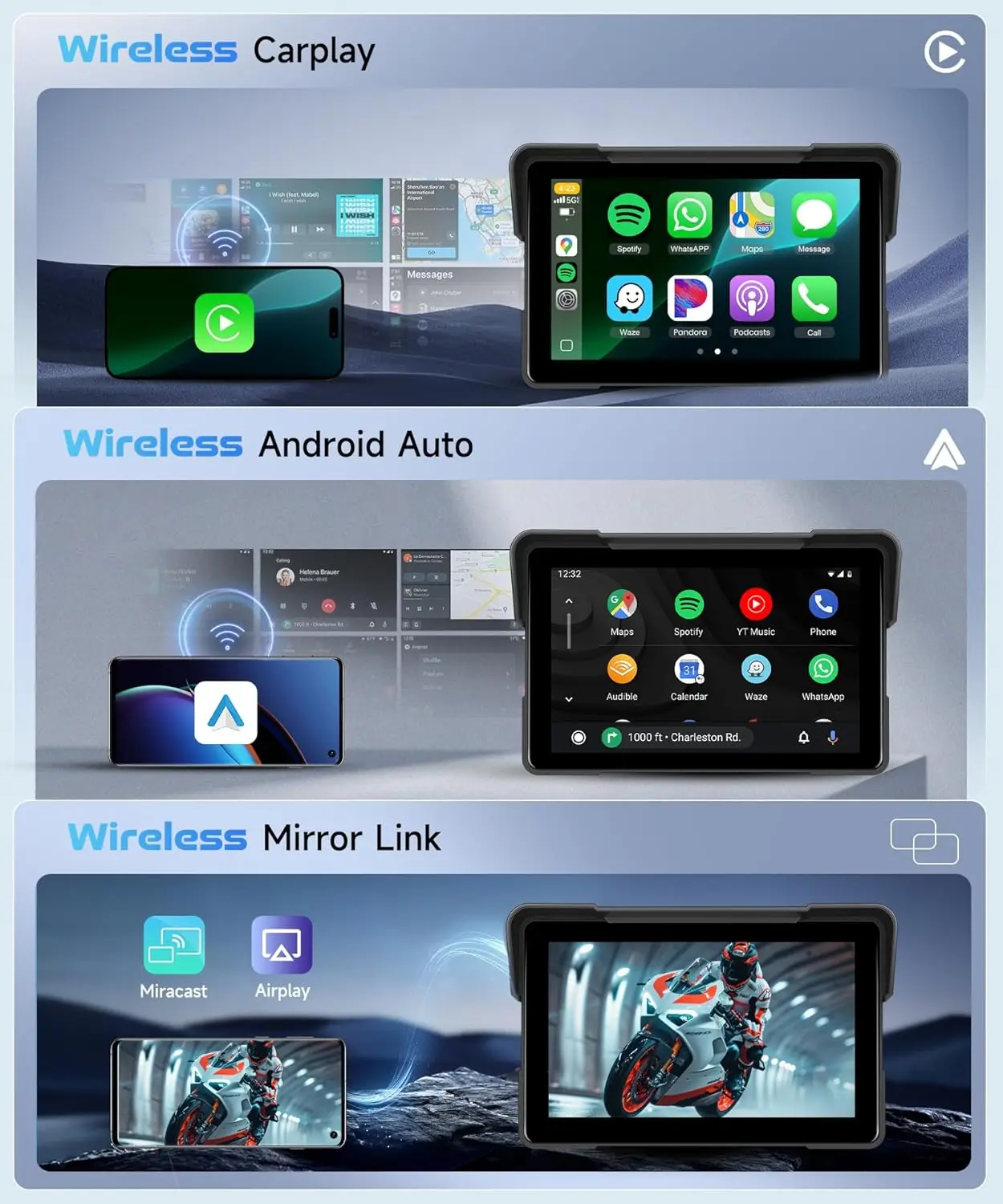 5/7'' Portable Motorcycle Carplay Display Screen Android Auto Digital Motobike Dashboard Navigation Waterproof Moto Accessories image 2