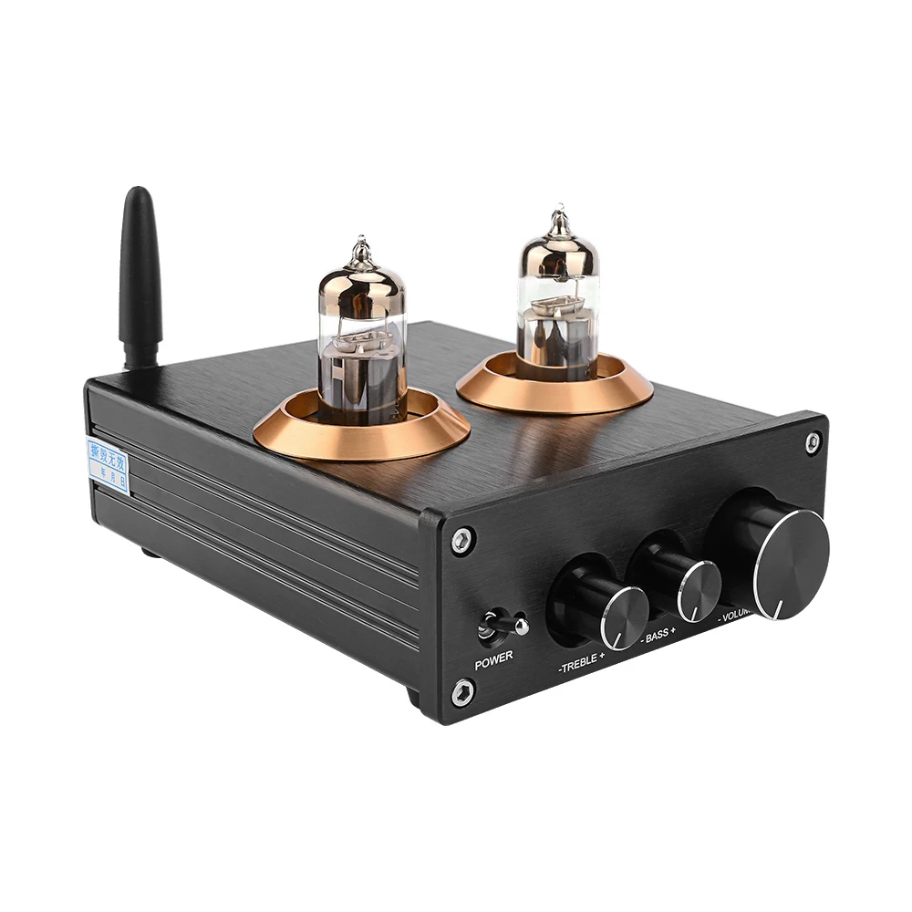 Buffer HiFi 6J5 Bluetooth 4.2 Tube Preamp Amplifier Stereo Preamplifier with Treble Bass Tone Ajustment(Black)