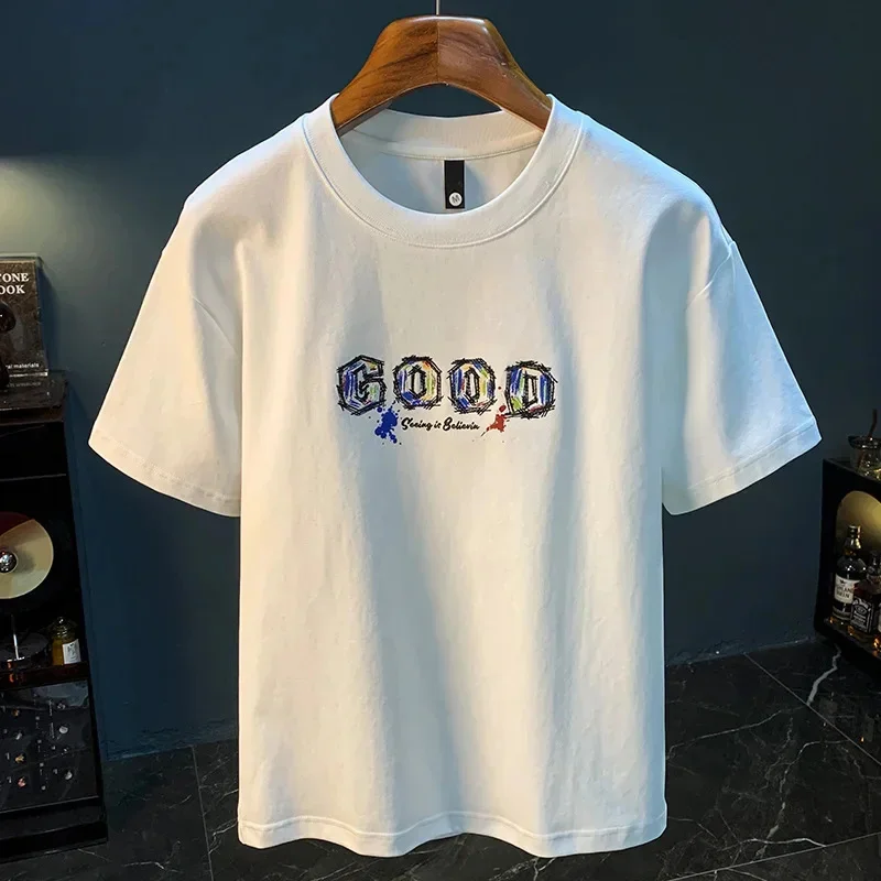 Loose short sleeved T-shirt for men in summer, thin design, painted art printed T-shirt, trendy and versatile tops