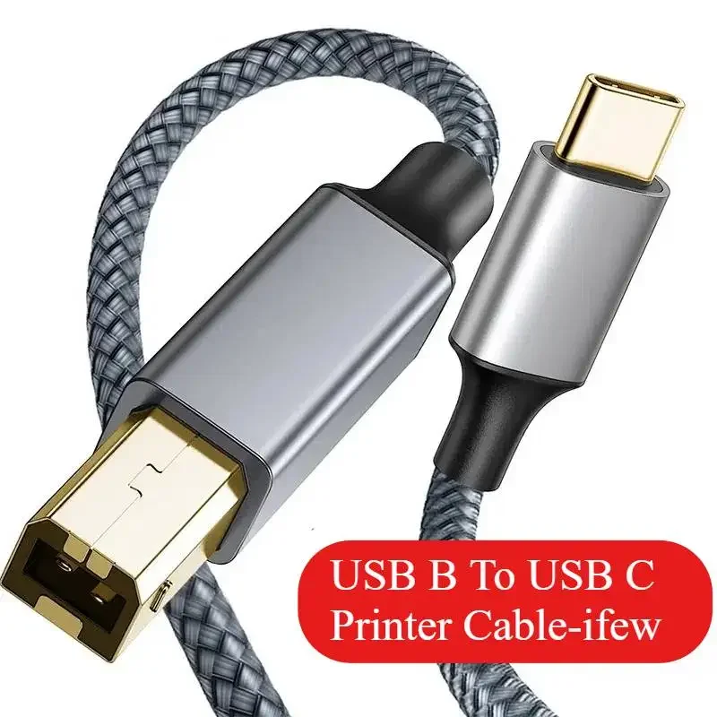 Type B to Type C Printer Cable USB C Printer Cord Nylon Braided Wire for Macbook Epson HP Canon Yamaha Casio Piano DJ Controller