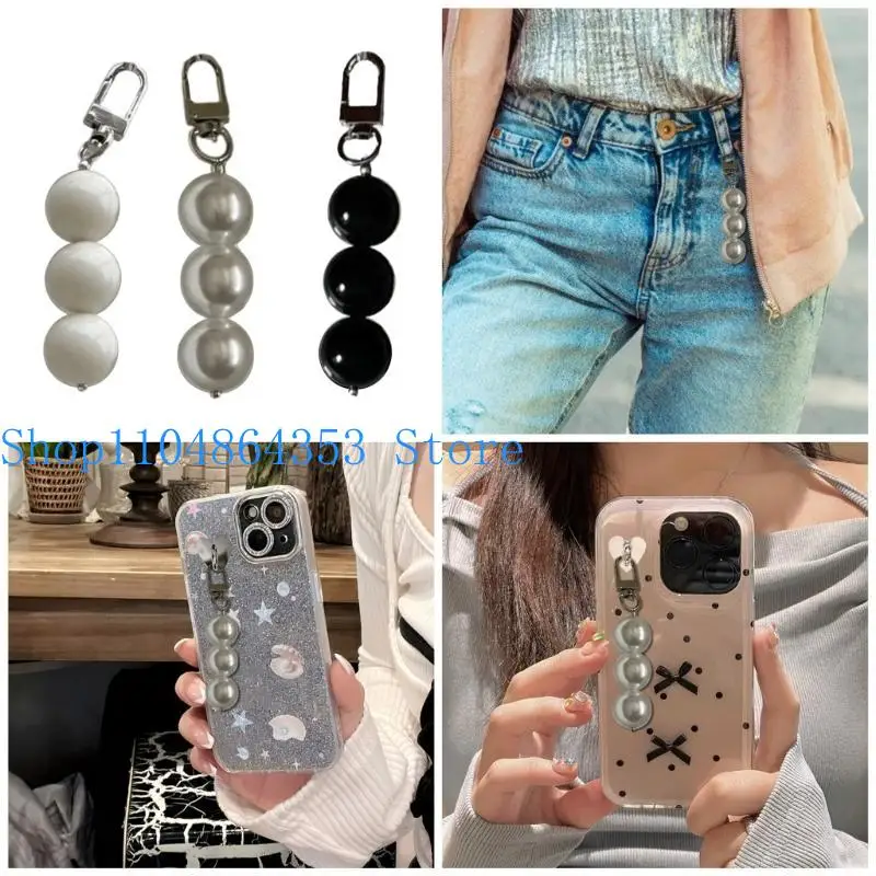 652F Colorful Beaded Cellphone Lanyard Women Rings Pendant Acrylic Beaded Bag Charm Jewelry Unique Gift for Friend