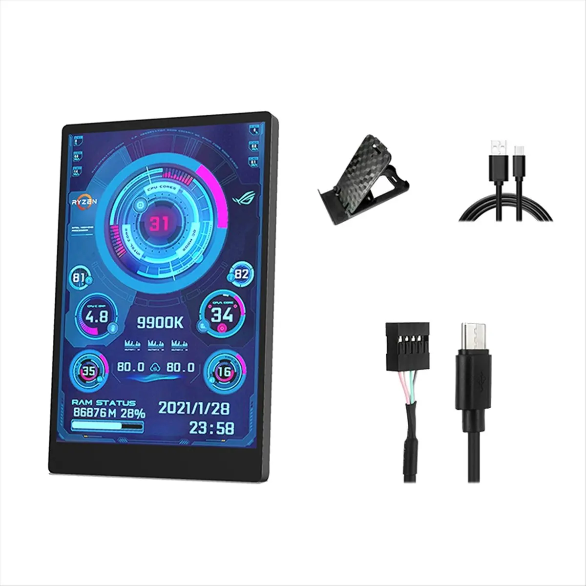 A64I 3.5 Inch IPS Type C Secondary Screen for Computer CPU GPU RAM HDD Display 320x480 USB LCD Monitor Freely Win10 11