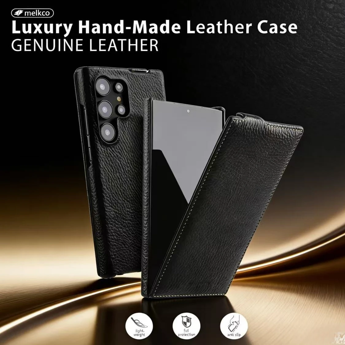 

Melkco Premium Vertical Flip Leather Case for Samsung Galaxy S26 Ultra/S26+ 5G S25 S24 Plus Genuine Top Cowhide Leather Shell