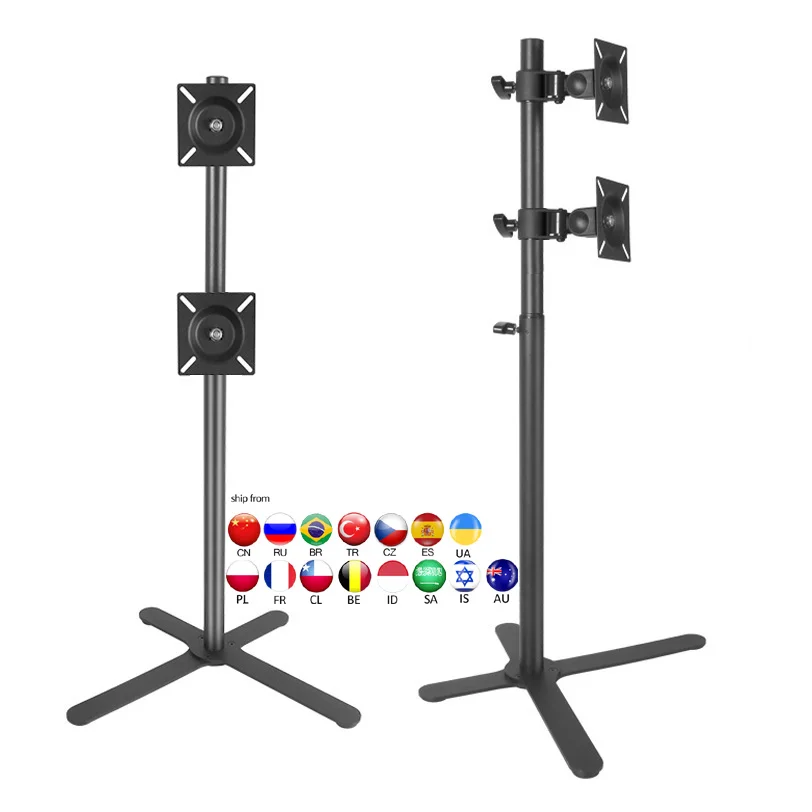 

2020 DL-X02-920D X Shape base big height adjustable160cm 150cm double 10"-27" monitor floor stand 360 rotate full motion