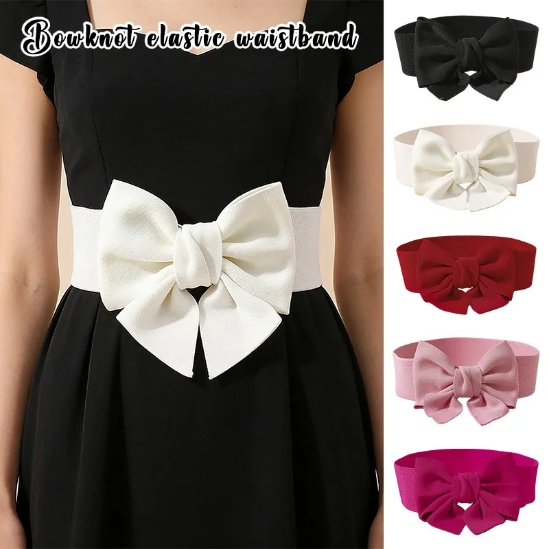 Elegant Bowknot Waist Straps Versatile Sweet Cotton Big Bowknot Elastic Waistband Women's Dress Decoration Clothes Accessories