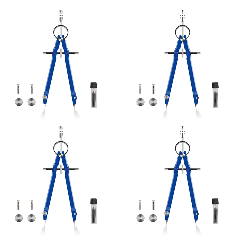 

4X Professional Compass, Compass Geometry Set With Lock, Math And Precision Compass, Metal And Durable(Blue)