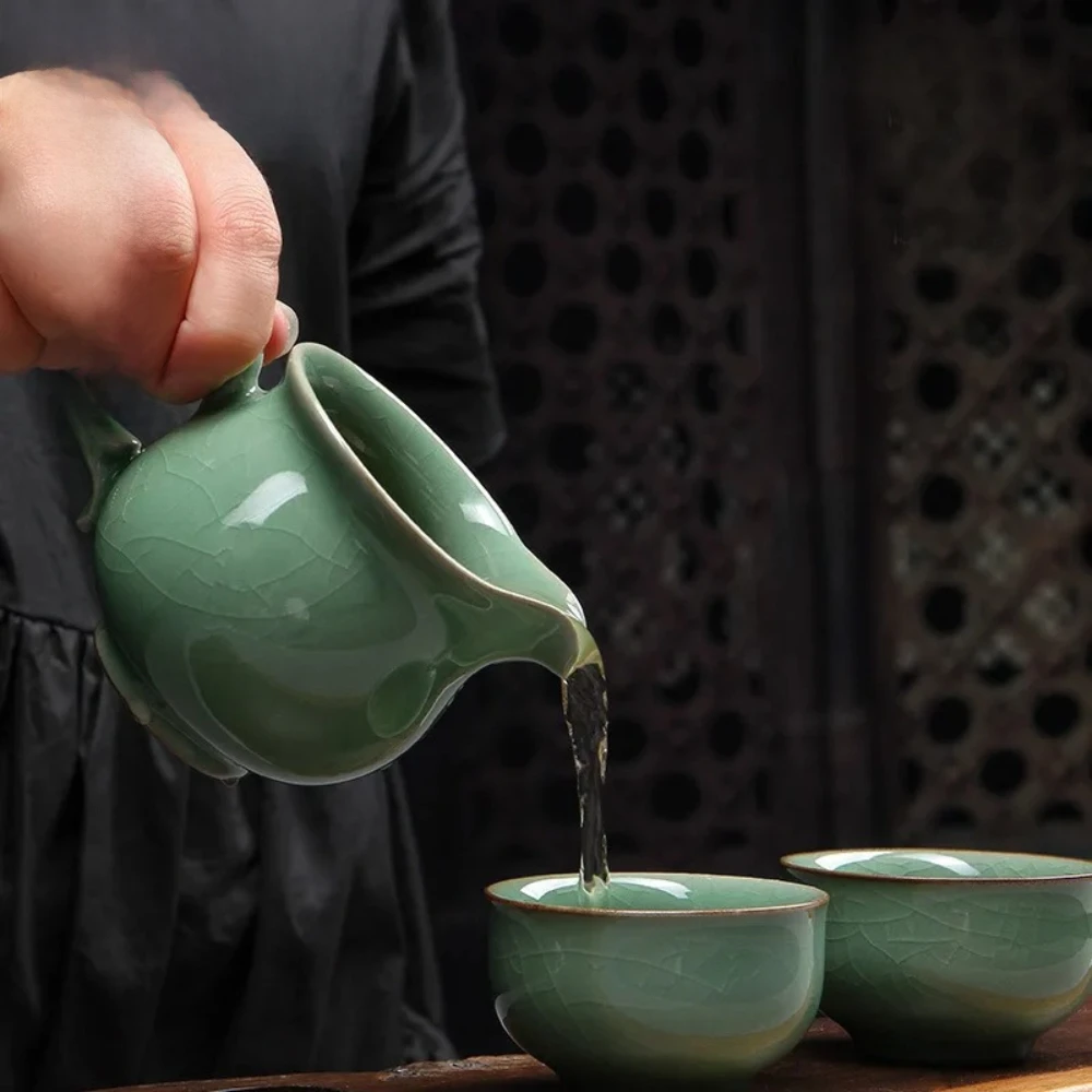 160ml Longquan Celadon Tea Pitcher Handmade Ice Cracked Glaze Cha Hai Justice Cup Oolong  Chinese Set Gift Accessories