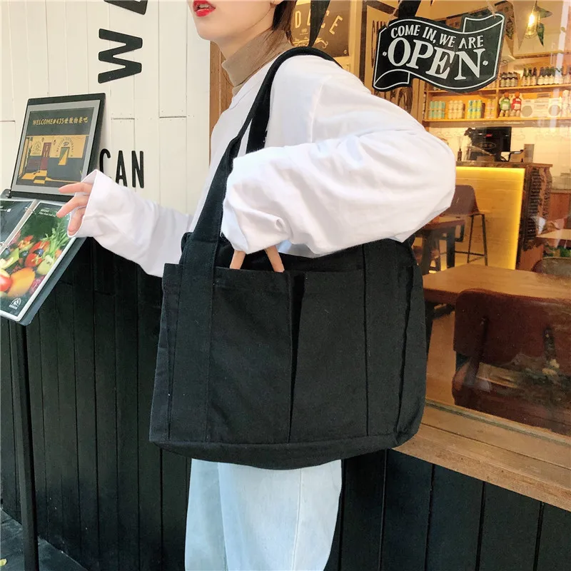 Big Size Lazy Wind Women Canvas Shopping Bag Cotton Cloth Shoulder Bag Eco Handbag Tote Reusable Grocery Shopper Bags