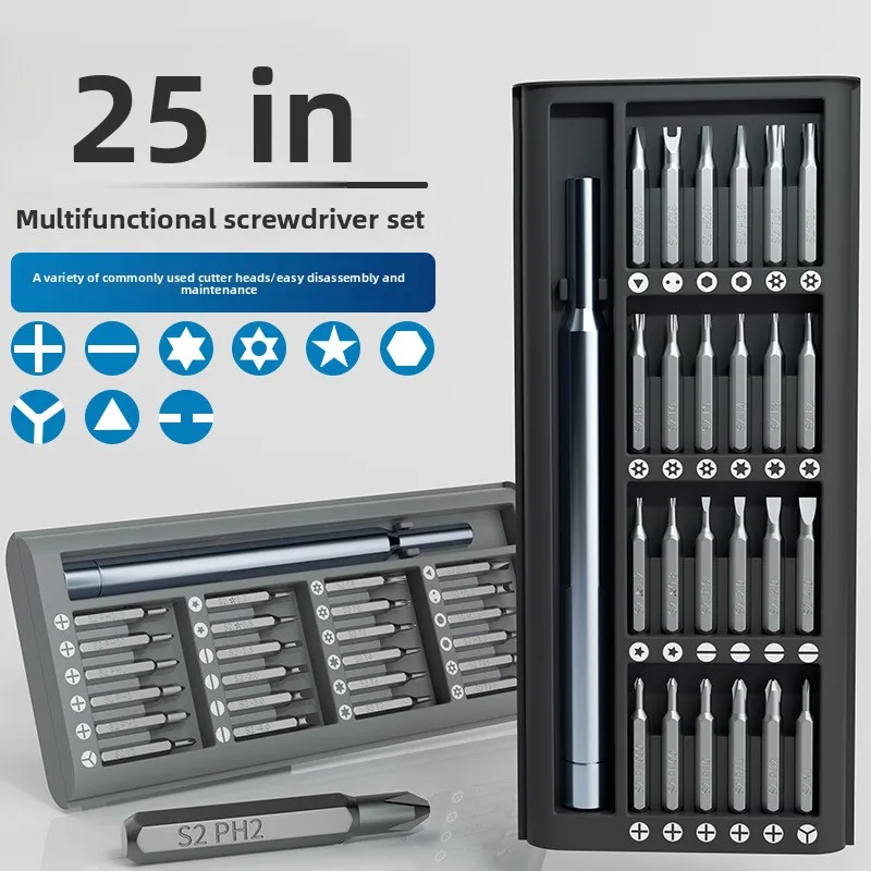 25-in-1 Precision Screwdriver Set, 24-Piece Bit Kit for Computer, Phone, Laptop & Electronics Repair, T5, U2.6, Triangle 2.3