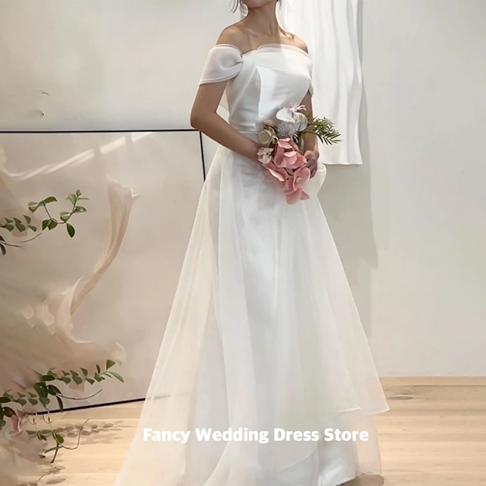 Korea Off the Shoulder Wedding Dress A-Line Custom Made Formal Organza Corset Bride Dress Ivory 웨딩드레스  Wedding Gown Bridal