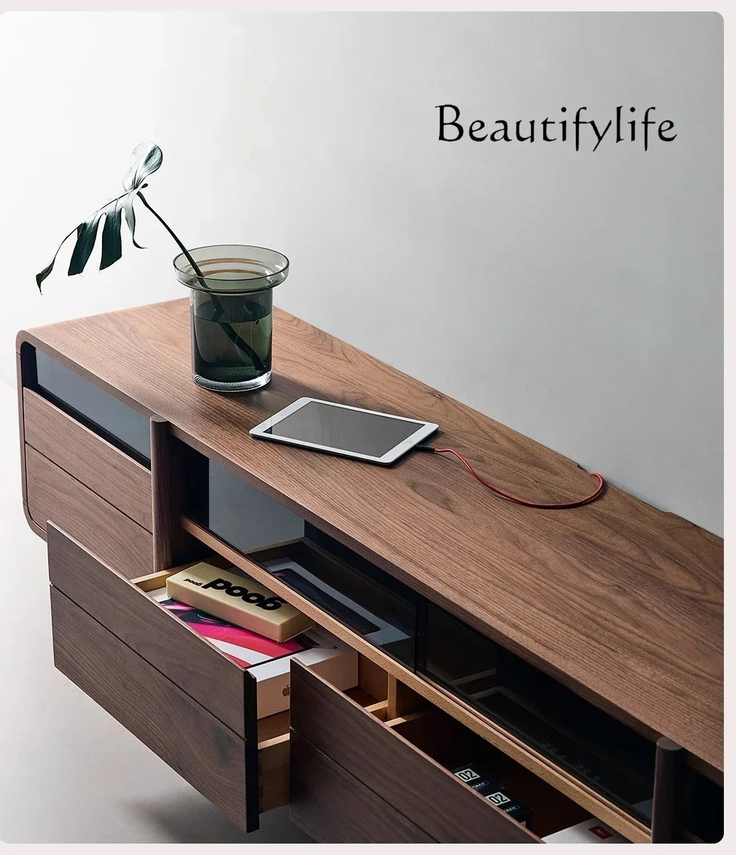 

BJ Solid Wood TV Cabinet North American Black Walnut Storage Locker Light Luxury Nordic Living Room Video Cabinet