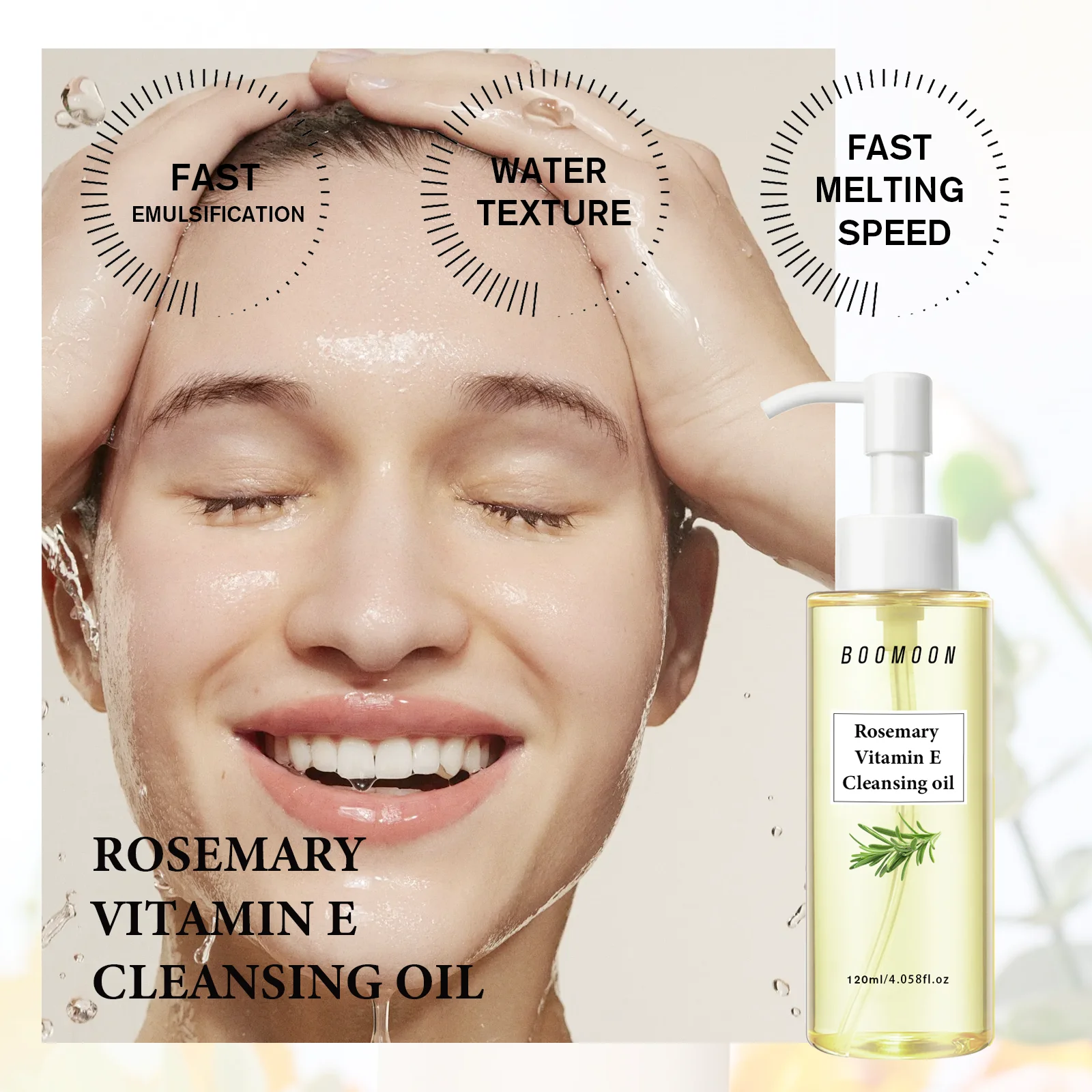 【Rosemary Makeup Cleansing Oil】120ml by BOOMOON, Gently Dissolves All Makeup & Cosmetics, Natural Plant-Based Cleansing Formula