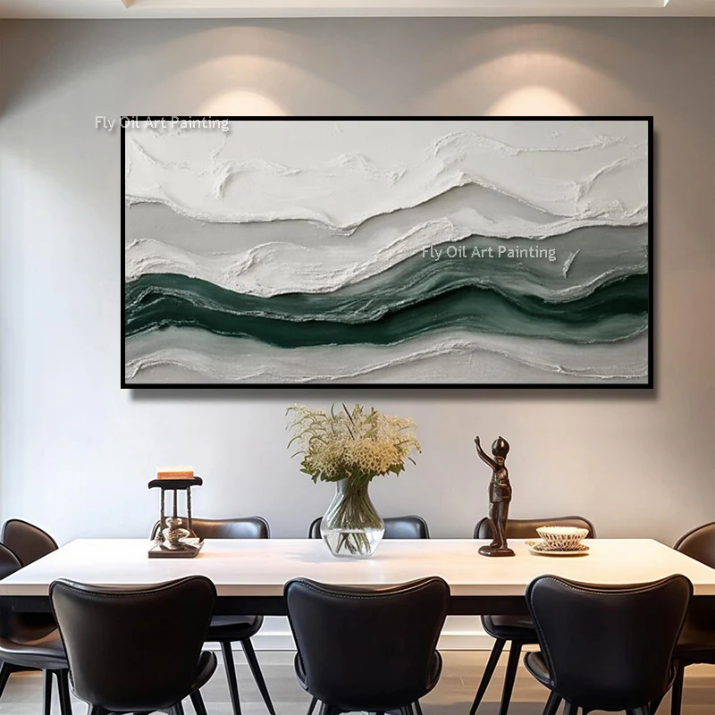 Simple Large Artwork White And Green Abstract Mountain Oil Painting On Canvas Hand Painted Original Knife Thick Wall Art Decor