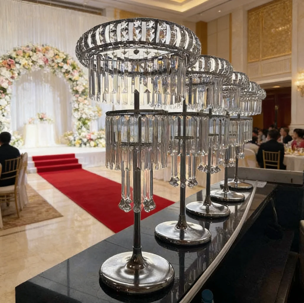 

H80cm/110cm 5pcs Wholesale acrylic Black Crystal Candelabra Centerpieces Wedding Candlestick Holder for Table Decor