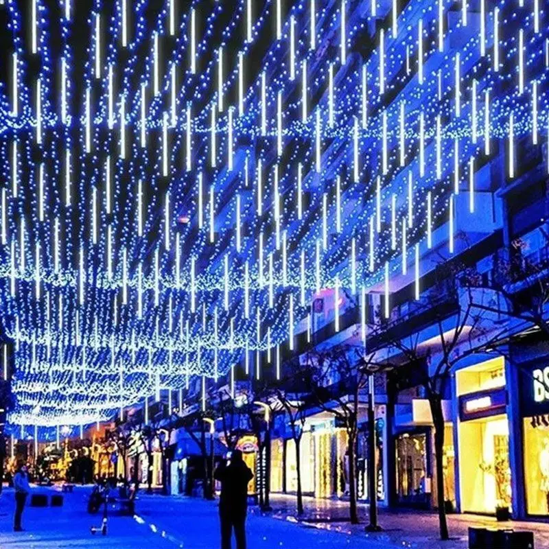 Luces LED de lluvia de meteoritos para exteriores, 8 tubos de luces de lluvia que caen para boda, jardín de hadas, árbol, decoración de techo de Navidad y HALLOWEEN