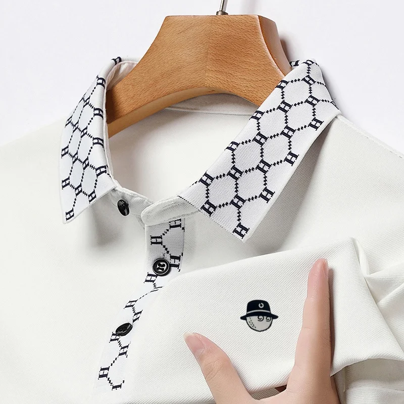 Modisches, trendiges Herren-Polohemd mit Print, Herbst, wärmend, hautfreundlich, langärmelig, mit Kragen, T-Shirt, normale Passform, Herrenbekleidung – Detail 2