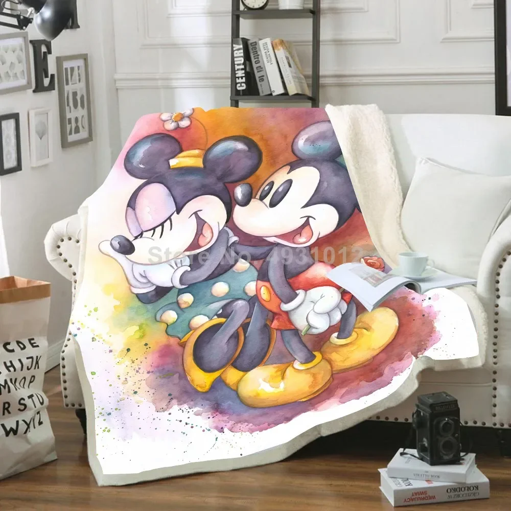 Disney Blue Colorful Mickey Mouse Minnie Cute Kids Blanket Throw for Bed Sofa Decor Fleece Nap Blankets Boys Girls Children Gift