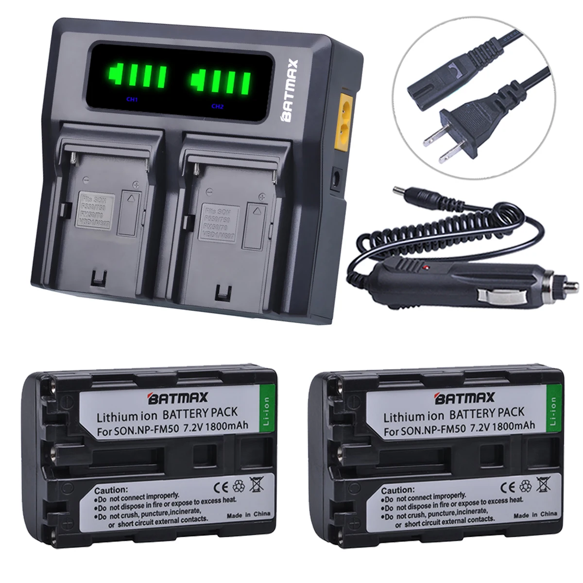 

Batmax NP-FM50 FM50 Battery +LED Rapid Dual Charger for Sony Alpha A100 DSLR-A100 A100K TRV408 DCR-PC105 FM30 FM50