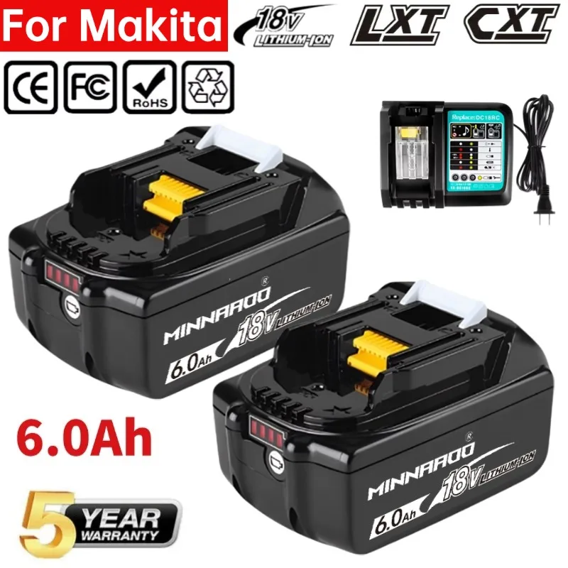 

Genuine For Makita 18V Battery 6Ah/5Ah Rechargeable,For Makita BL1830B BL1840B BL1850B BL1860B BL1815N 18V Power Tools Battery