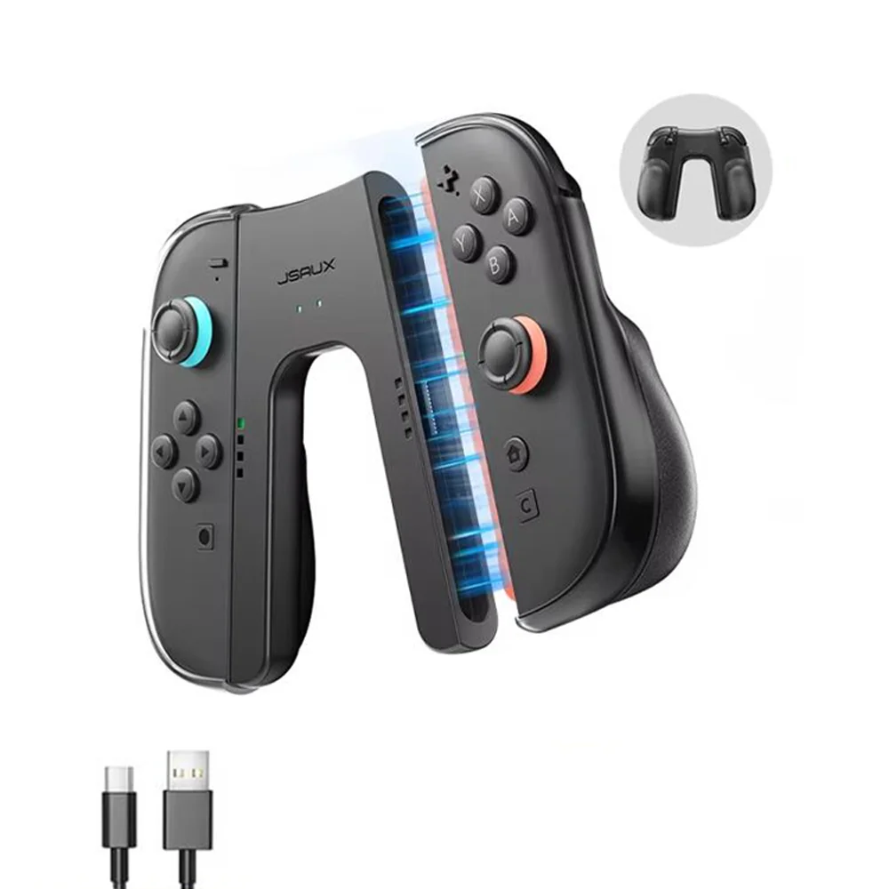 قبضة شحن منفصلة لوحدة التحكم Jsaux متوافقة مع Switch 2 Joycon ملحق شفط مغناطيسي مريح لمؤشر Led للوحة الألعاب