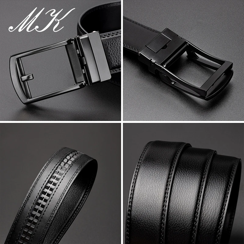 Maikun-Ceinture à Cliquet en Cuir group pour Homme, Accessoire Confortable, Couleur Noire